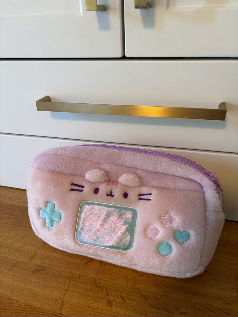 Pusheen Pink Plush Game Console Pencil Case with Mint Accents 10” wide